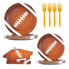 Lmjunzz 768461857181 120pcs Football Party Tableware Plates Napkin Fork Birthday Decor Serves 30