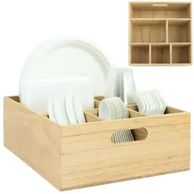 Lo & Co. Goods 860011151401 Large Wooden Silverware Caddy For Party Holds Plates Napkins Cups Forks