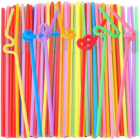 Loccmat-579 Loccmat 751753335122 500 Pcs Colorful Disposable Plastic Drinking Straws - Extra Long Flex