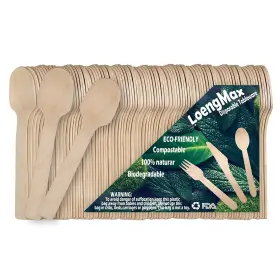 Loengmax 755419698750 Mini Wooden Spoons - 100pcs Eco Friendly Disposable Biodegradable