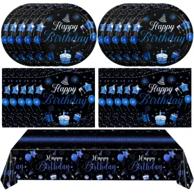 Loiyshine 717352635889 Blue And Black Happy Birthday Party Decorations Supplies