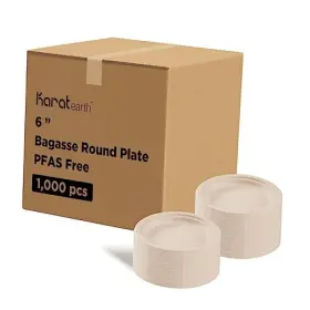 Ke-bpr06n-1cff Lollicup Usa Inc Bagasse Compostable Plates - Biodegradable Natural Microwaveable-safe 6 Inch