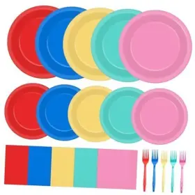 Lf0083 Lonfliness Pcs Rainbow Birthday Party Paper Plates And Napkins Soild Color 100