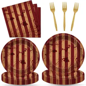 Lf0228 Lonfliness 100pcs Halloween Carnival Paper Plates And Napkins Bloody Circus Party Decora