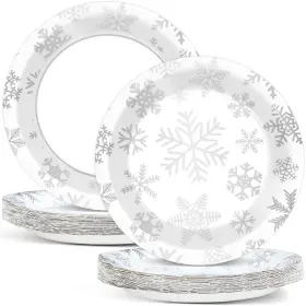 Lf0279 Lonfliness 50pcs Winter Snowflake Paper Plates 7 Inch Wonderland Dessert C