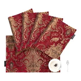 Loom And Mill 708210502009 Luxury Damask Placemats For Christmas 4 Pieces Red Florence