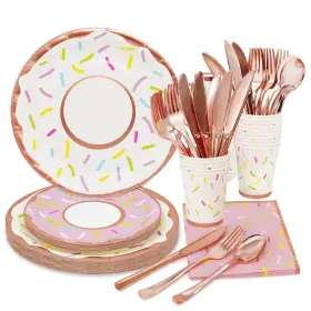 Loowvy 736519736825 168pcs Donut Plates And Napkins Party Supplies Two Sweet Birthday Decor