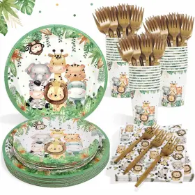 Lopeastar 424511241844 Safari Jungle Baby Shower Plates Set Decorations Boy Birthday Party Supplies
