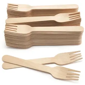 Lotfancy 958104878466 Disposable Forks 250 Pcs Wooden 6.2inch Compostable Biodegradable Ecofrien