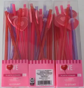 Love 195602091546 3-pack Valentines Day - Romantic Heart Plastic Straws 36 Count New