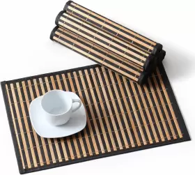 Lc-pm-006 Lovecasa Placemats Set Of 6 Bamboo Pcs Set-black And Brown