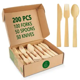 Lsgihfd 749771381252 Disposable Cutlery Set 100% All-natural 200 Pieces 100 Forks 50 Spoons 5