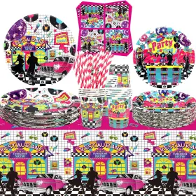 1950s-40 Lsjdeer 50s Party Supplies - 1950s Rock And Roll Tableware Dinner Plates Des