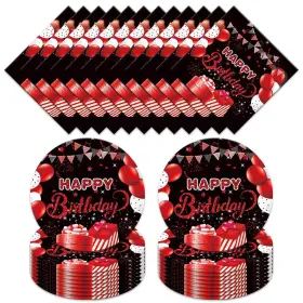 Lsuwshrtyc 764126929767 40pcs Red And Black Party Supplies Plates Napkins Tableware Set Happy Birthda