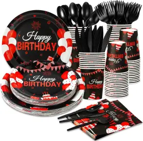 Ltplazhi 445044853879 168 Pcs Black And Red Birthday Party Supplies Tableware Set Happy