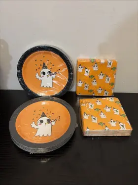 Lucky Star 084431928584 Halloween Ghosts Party Paper Plates And Napkin Sets. 60 Of Each