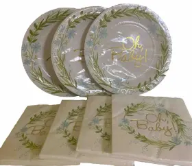 Lucky Star 084431933113 Baby Plates Inch Oh Boy Paper 7 6 Ct. And Napkins 5 X5 4 Ct Shower