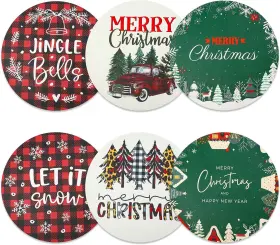 Lb0122 Lucomb Christmas Placemats Set Of 6 Faux Leather Washable 13 Inch Red White Green