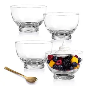 Lumi And Numi 850022870101 Hand Blown Glass Dessert Bowls Set Of 4 Crystal Cups Gold-plate
