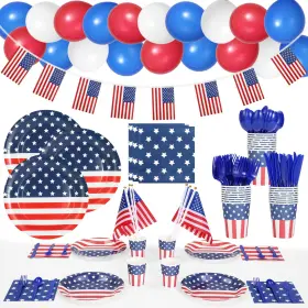Lumiparty 955580974002 189pcs 4th Of July Party Supplies - American Flag Decorations Patriotic Tabl Lumiparty 955580974002 189pcs 4th Of July Party Supplies - American Flag Decorations Patriotic Tabl