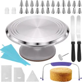 Aa-01 Luobao 12 Inch Round Aluminum Revolving Cake Decorating Stand 35 Pcs Silver