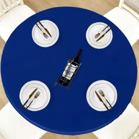 Lv-round-blue72 Lushvida Round Waterproof Table Cover Elastic Tablecloth Vinyl Fitted