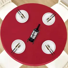 Lv-round-red60r-x Lushvida Round Waterproof Table Cover Elastic Vinyl Fitted 56 Red