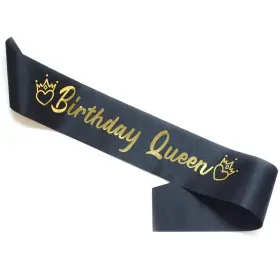 Luwigs 762730272347 Birthday Queen Sash Black Satin With Gold Foli Letter Happy S