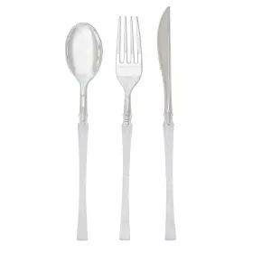Kit-lx-9732-s-clear-128 Luxe Party 128 Pieces Two Tone Plastic Disposable Cutlery Forks-spoons-knives Full S