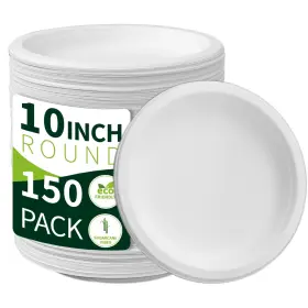 Xs-yp010 Lxins Eco 10 Inch Compostable Paper Plates White 150 Pack 100% Sugarcane Bagasse Larg