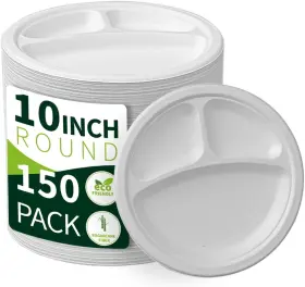 Xs-yp8 Lxins Eco 10 Inch 3 Compartment Paper Plates White 150 Pack 10inch