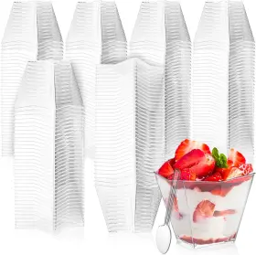 Ly-cleardessertcup-3.7oz100p Lyellfe 100 Pack 4oz Clear Plastic Dessert Cups With Spoons Square Mini Parfait Bowls