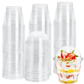 Ly-dessertcup-dome-12oz100p Lyellfe 100 Pack Dessert Cups With Dome Lids 12 Oz Clear Plastic Bpa F