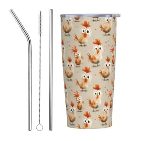 Lyemvhe-tumbler02 Lyemvhe Chicken Tumbler With Lid And Straw 20oz Insulated 676.3 Ounces Beige
