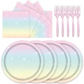 Plt009 Lyfree 72 Pcs Pastel Rainbow Paper Plates 7in Disposable Birthday 7 Inch