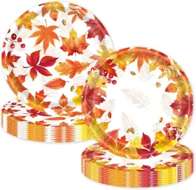 Ptp50 Lyfree 50 Pcs Fall Paper Plates Party Supplies Maple Leaf Themed 7 Inch