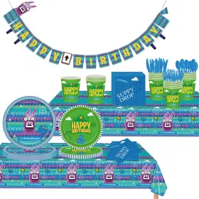 Lynnistoy 702837568189 143pcs Llama-themed Video Game Party Tableware Set - Includes Plates Utensil