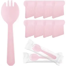 Lynzavix 313050526575 Pink Disposable Plastic Sporks Family Heavy Duty Tableware Indiv