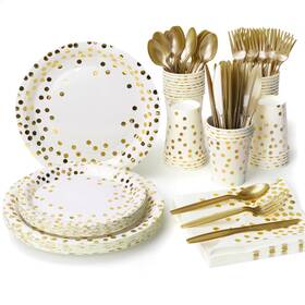 Lzerking 774196220695 Party Supplies Set - 210 Pieces Of Mixed Size Gold Dot-210