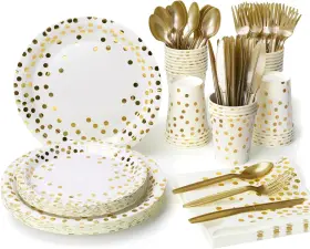 Bdjsydcj30 Lzerking Party Supplies Set - 210 Pieces Of White And Mixed Size Gold Dot-210