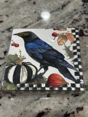 32900-104 Mackenzie-childs New Cocktail Paper Napkins 20 Ct. Autumn Raven Courtly Check