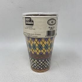 Mackenzie-childs 89004 Mackenzie-childs Argyle Pattern Set Of 8 9oz Hot/cols Paper Cups Nos Made In Usa
