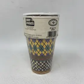 89004 Mackenzie-childs Argyle Pattern Set Of 8 9oz Hot/cols Paper Cups Nos Made In Usa 89004 Mackenzie-childs Argyle Pattern Set Of 8 9oz Hot/cols Paper Cups Nos Made In Usa