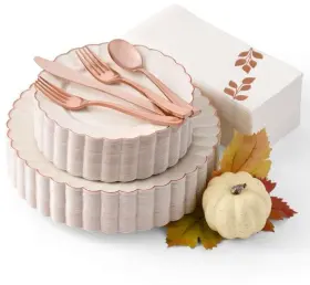 B0cc93vdmg Madee By Heavyweight 175 Pc Thanksgiving Plates And Napkins Sets Ivory 25ppl