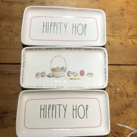 3trays Magenta Lot 3 Rae Dunn Happy Easter Hippity Hop Serving Trays Platters 7x14x1.5 Inch