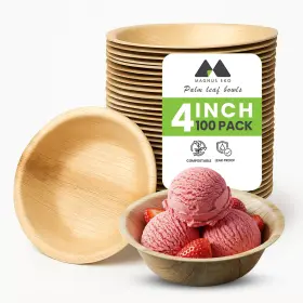 Mg086 Magnus Eko 4 Inch Round Disposable Bowls 100 Pcs Oz - Compostable Palm Leaf For