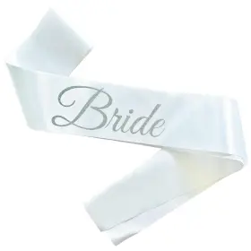 Magnussons Garden 807269725879 Bride Sash White And Silver Glitter Bachelorette Party Sa