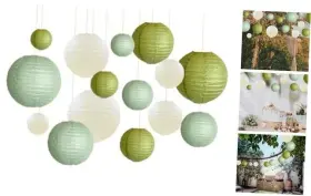 Dl15-sagegreen Maimai 15pcs Sage Green Paper Party Lanterns Pack 12/10/8/6/4 Inches Olive Cream