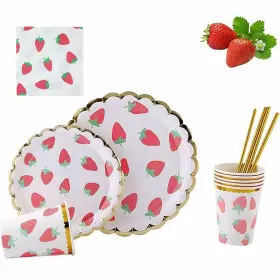 Maitianguyou 791294623555 Strawberry Theme Party Tableware Setbaby Shower Dinnerware Decoration Supplie