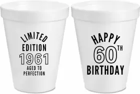 Hb71 Mandeville Party Company 60th Birthday Cups Styrofoam Limited Edition 1961 10 Pc - 16 Oz